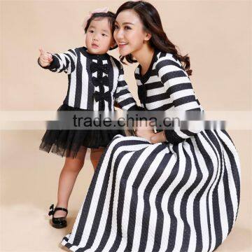 2015 Factory supply mom and kid Black and white striped dress