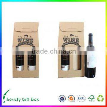 wholesale printing high quality wine bottle carrier 2 cardboard packaging box