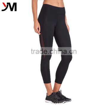 Wide Waistband Capri Pants With Mesh For Women Yoga Pilates Gym Workout Wear