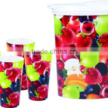 explosion models sold lable in mould plastic jug with 4 cups drinking set