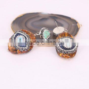 Charm Resin With Evil Eye Shell Stud Earrings, Crystal Zircon Turquoise Stud Gem Earrings photo-3