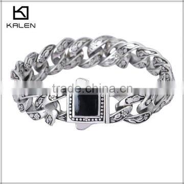 KB14727-D Top Selling Metal Fashion Men's 316L Stainless Steel Bracelet With Black Stone