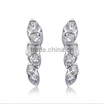 cute leaf long girls fashion party 925 silver fancy jewelry cubic zircon earring stud