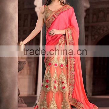 Pink Georgette On Net Lehenga Saree