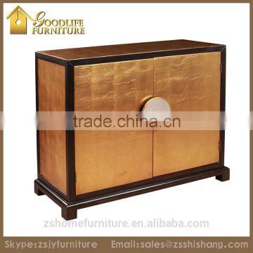Luxury Hand Applied Golden Leaf Console Cabinet with Ornate Hardware