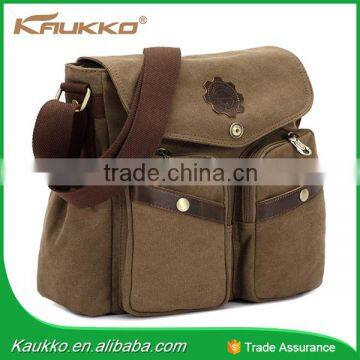 Khaki Canvas Crossbody Sling Bag Vintage Messenger Bags photo-2
