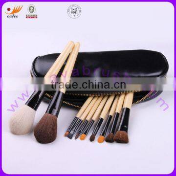 10pcs Portable Cosmetic Brush Travel Set with Black Zipper Bag