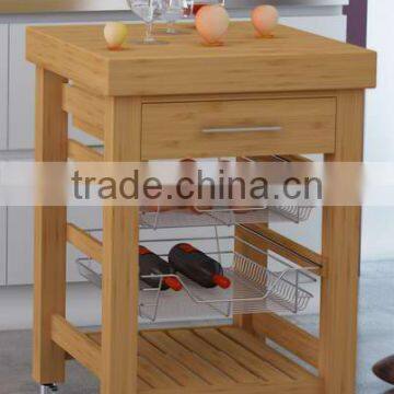 natural finish E1 MDF with wine rack wooden kitchen trolley cart