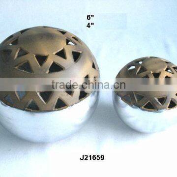 Cast Aluminium decorative ball in two tone finish polish and terracotta