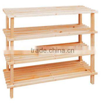 4 Tier Slatted Wooden Shoe Rack - 68 x 74 x 26 cm