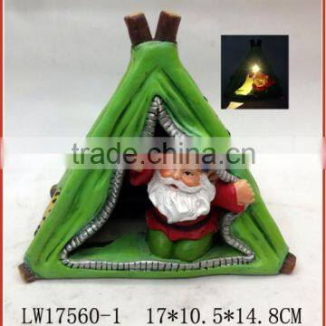 Green Tent Solar Light Polyresin Santa Claus Solar Room Light