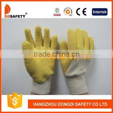 DDSAFETY 2017 Cotton Jersey Liner Gloves With Yellow Latex Crinkle Finish