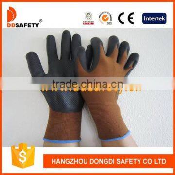 Browm Nylon Glove Nitrile Coated Working Safety Glove