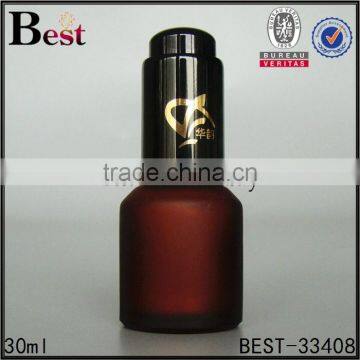 30ml China Dark Red Frosted Glass Bottle Cosmetic Essential Oil Perfume Gold Aluminum Pump Dropper Bottle Glass photo-3