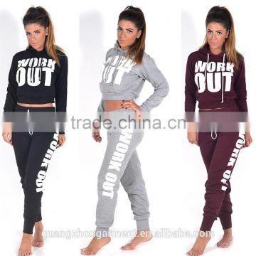 NEW LADIES WORK OUT SLOGAN TRACKSUIT CROP HOODIE JOGGERS SET GYM SUIT