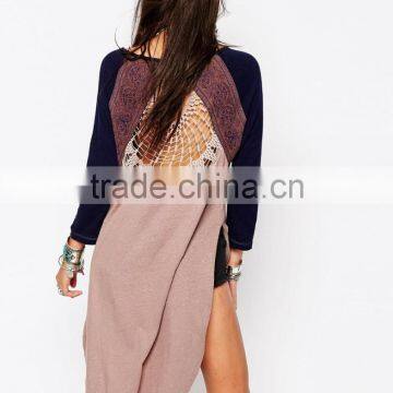 China Factory OEM ODM 2015 New Fashion Customized Round Neckline Tunic With Crochet Lace Back photo-3