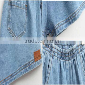 Top Fashion Summer Loose Fit Light Blue Washed Sexy Women Elastic Waist Denim Shorts photo-5
