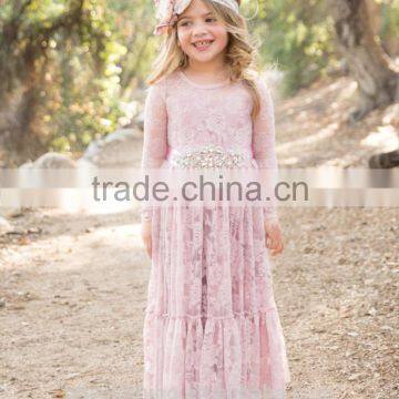 2017 Girl Lace Long Dress With Sweet Flower For Age Baby Kids Princess Wedding Prom Party Dress photo-2