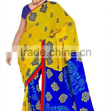 Surat Printed Sari in 2 Color Green & Blue photo-2