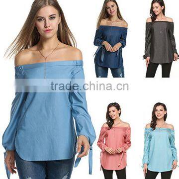 off Shoulder Top Women Fashion Blouse Shirts Only Ladies Blouse Design photo-3