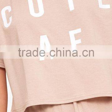 Women Plain PJ Set With Custom Logo Screen Print Short Pajamas Letter Print Loose Pyjama photo-6