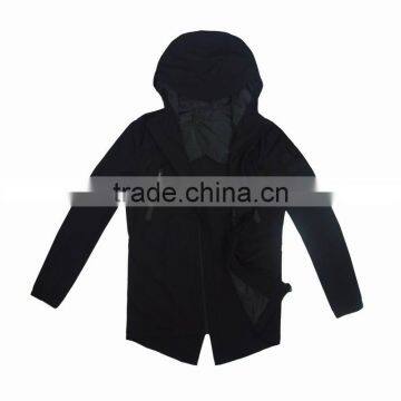 Mens Slim Fitted Long Hooded Cool Black Outerwear Jackets photo-3