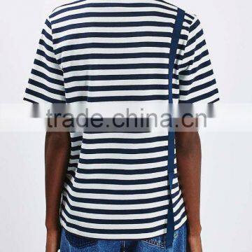 Tape Drop Over The Shoulder Stripe Boxy Tee for Girls photo-4