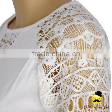 Wholesale Western Women Transparent Lace Floral Half Sleeve Cotton Harem Raglan Lady Modern Shirt Top Blouse photo-4