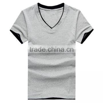 Plain Round Neck Hot Basic V-neck 100% Ring Spun Cotton T-shirt photo-2
