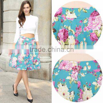 Z&M Women Floral Print Vintage Pleated Fashion Skirt photo-4