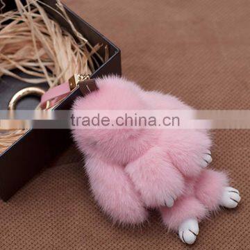 Myfur Customized Wholesale Luxury Baby Pink Mink Fur Made Rabbit Fur Key Ring