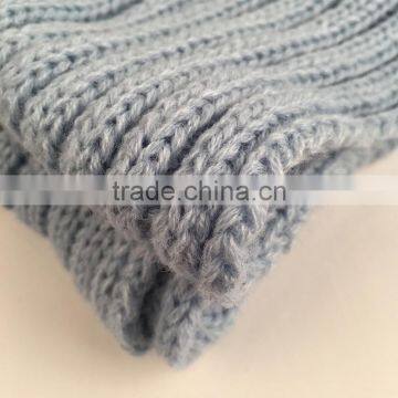 Myfur Women Baby Blue Striped Wool Scarf With Natural Raccoon Fur Balls photo-3