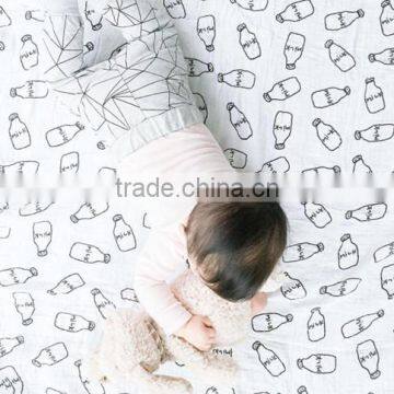 120cm*120cm nursing bottle design knitted organic cotton bamboo gauze baby muslin swaddle