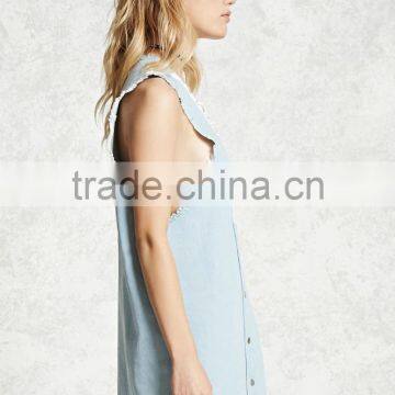 High Quality Sleeveless Denim Deep-v Hollow Sexy Mini Casual Women Summer Dress photo-3