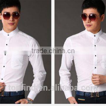 White & Pink Color Slim Fit Pattern Chinese Stand Collar Shirt for Business Man photo-3