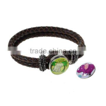 18mm Resin Fit Snap Button Bracelets Round Silver Tone At Random Elephant Pattern , Knob Size: 5.5mm photo-3