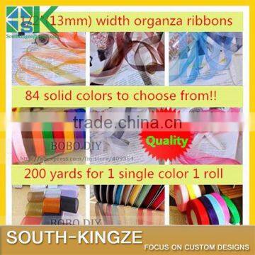 13MM width organza ribbon,super quality,200 yards/color,reach SVHC free,84 colors available,free shipping, B2013829