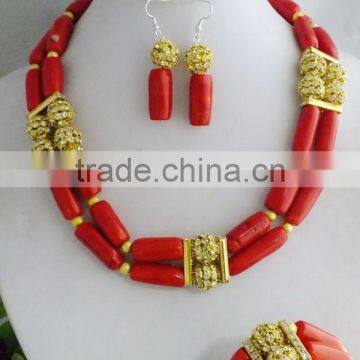 2 Rows Fashion Jewelry!!! Red Coral and Yellow Shell Pearl Beads Jewelry Set photo-2