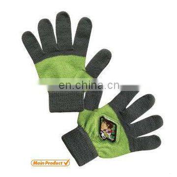 Acrylic printed knitted magic glove,pink cotton gloves,stretch cotton gloves,colored cotton gloves,black cotton knitted gloves