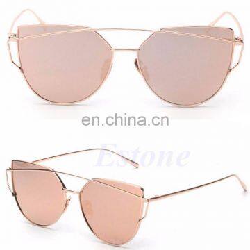 Women's Glasses Metal Flat Lens Vintage Fashion Mirrored Oversized Sunglasses AS005