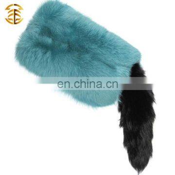 Luxury 100% Real Fox Fur Scarf With Tail Fox Fur Trim and Fur Tail Cape Shawl