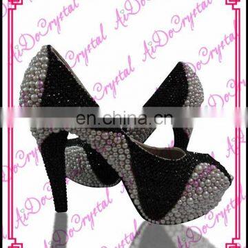 Aidocrystal white with black elegant crystal pearl wedding shoes peep toe summer sandals women high heel pumps