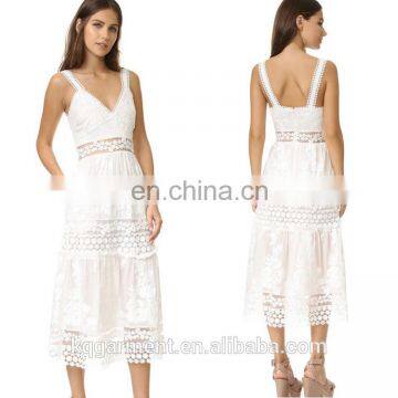 2016 sexy lady backless strap white dress/v neck long lace net dress /wholesale maxi dresses for women