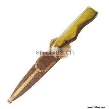KNIFE WITH STAINLESS STEEL SHEET SCHMIEDEN 14 CM WITH WOODEN HANDLE AND SHEAT WOVEN RAWHIDE