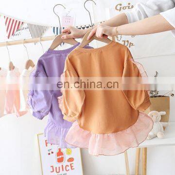 Fall Winter lace ruffles dress with long sleeves  Wooden fungus lace dress children's seersucker patchwork Ruffle Dress