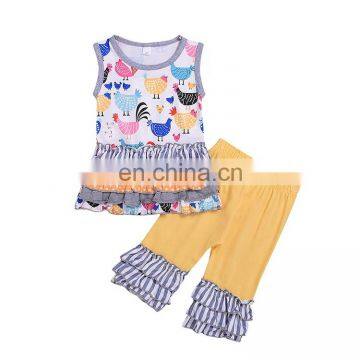 Best selling summer cotton kids clothing 2pcs baby girl new born ruffle outfit set clothes