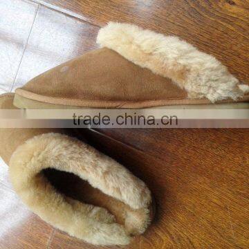 warm plush fur collar cow suede upper sheepskin lining men leather slipper