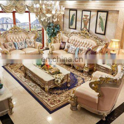 Antique Gold Genuine leather living room sofa sofa Luxury sofa set furniture for sale