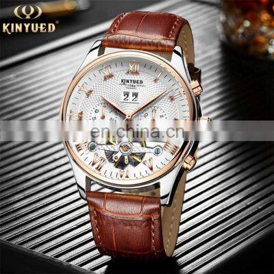 KINYUED J012 Casual Tourbillon Fashion Leather Belt Watches For Men Automatic Mechanical 12 Hours Wrist Watch photo-3