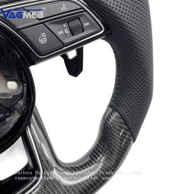 For Audi A4 B9 Heated Carbon Fiber Perforated Black Stitching Steering Wheel With S /RS Logo Accessories photo-2